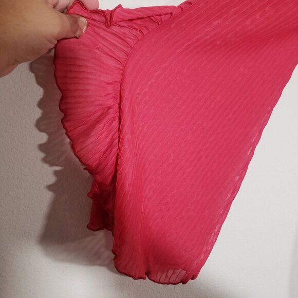 Zara women's Crop Top Large Hot Pink Ruched Sheer Fairy Ruffles Boho Hippie - Picture 4 of 7